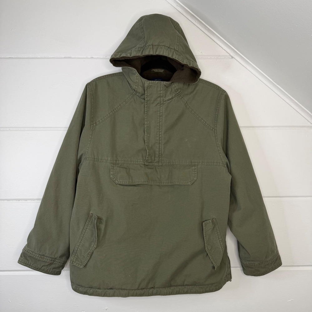 Mini Boden 11/12Y Olive Green Pull Over Fleece Lined Jacket 1/2‎ Zip Anorak